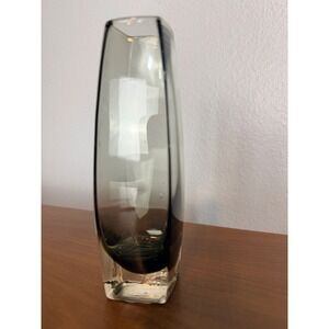 Smoked Glass Bud Vase Small Smoky Gray Art Glass Mid Century Modern Tapered